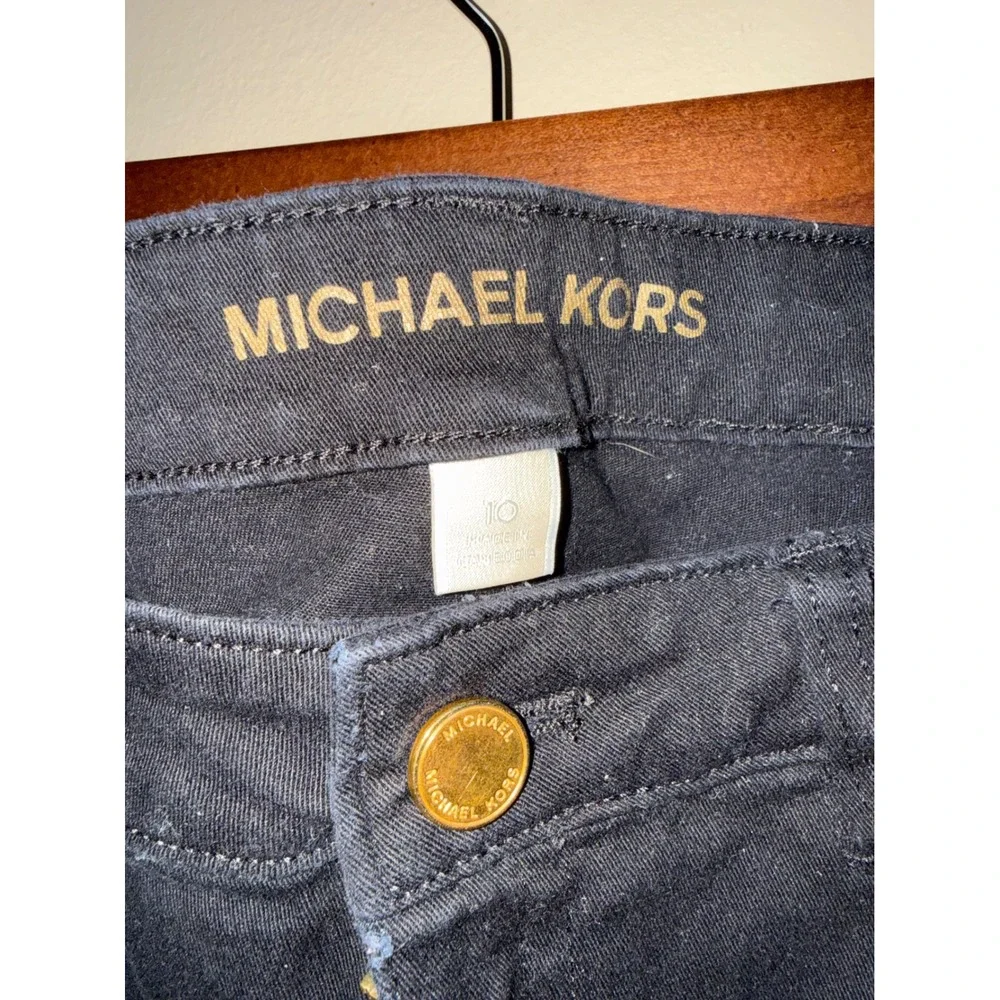 Michael Kors Womens Black Skinny Jeans Gold Hardware Size 10 Mid Rise Minimalist